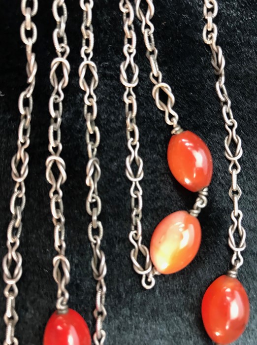 Arts & Crafts Carnelian Pendant on silver chain with three pairs of carnelian beads - Image 3 of 5