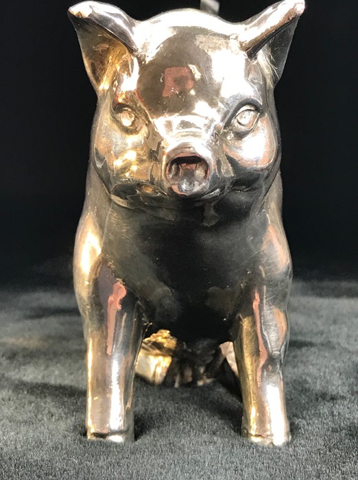 Large Hallmarked Silver pin cushion of a seated Pig (approx 11cm tall) (Hallmarks rubbed but - Image 6 of 6