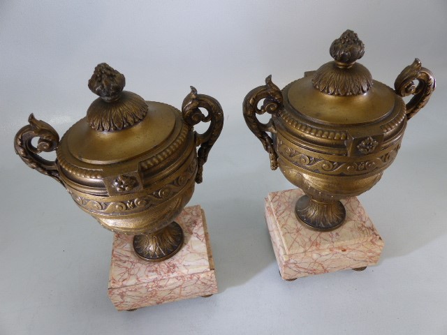 Pair of decorative French urns on marble plinths - Image 2 of 4