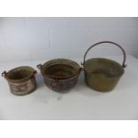 Three heavy copper and brass pans approx. 4.9kg