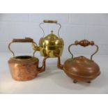 Two copper, one brass kettles (A/F)