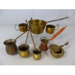 Collection of copper and brass items to include spirit warmers