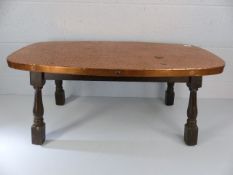 Coffee table with hammered copper top on wooden frame approx. 90cm x 46cm