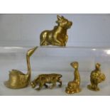 Collection of five brass animals