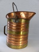 French copper and brass-bound bucket with spout - label reads Decalitre