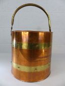 Copper coal bucket with brass banding diameter approx.30cm