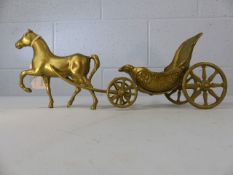 Brass model of a horse and open carriage