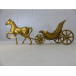 Brass model of a horse and open carriage