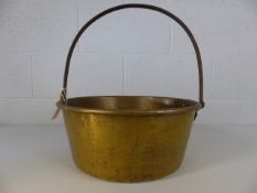 Large antique brass jam pan with fixed handle