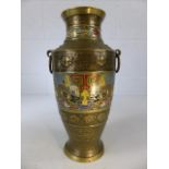 Oriental Brass two-handled vase with applied cloisonne work