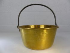 Brass cooking pot with iron handle approx. 34cm in diameter