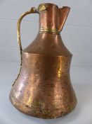 Unusual antique copper jug approx 32cm tall with brass handle