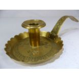 Brass candle carrier inscribed "Goodnight" to the rim