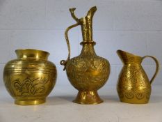 Small brass pot and two small brass jugs