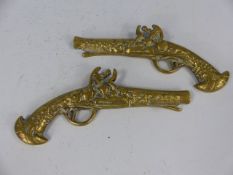 Pair of decorative brass flintlock pistols approx. 22cm in length