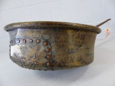 Large rustic brass pan with applied repair