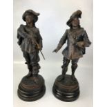 Pair of 19th Century French spelter musketeers