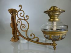 Victorian brass wall mounted oil lamp