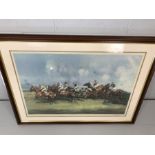 MICHAEL LYNE Artist Signed Print. Untitled, framed and mounted print depicting horses and riders