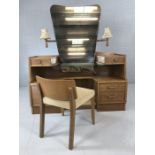 G-Plan dressing table with central mirror, glass shelf, six drawers and low-backed chair