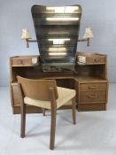 G-Plan dressing table with central mirror, glass shelf, six drawers and low-backed chair