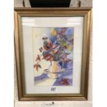 Beatrice Williams signed watercolour of still life autumn arrangement in pitcher and bowl