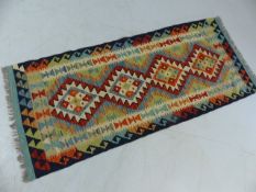 Vegetable dye wool chobi kilim runner approx. dimensions 155cm x 64cm