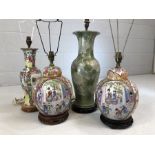 Four Chinese style vases converted to lamp bases