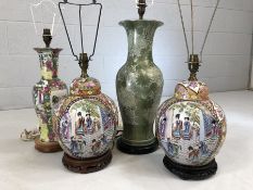 Four Chinese style vases converted to lamp bases