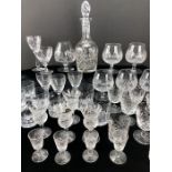 Collection of glassware to include five Waterford Colleen brandy balloons, six thistle sherry