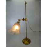 Brass Victorian adjustable lamp with flared glass shade