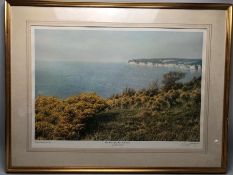 ANDREW COATES (BRITISH, B.1955) Limited edition large framed Print 111/250 of Beer Head, Lyme Bay,