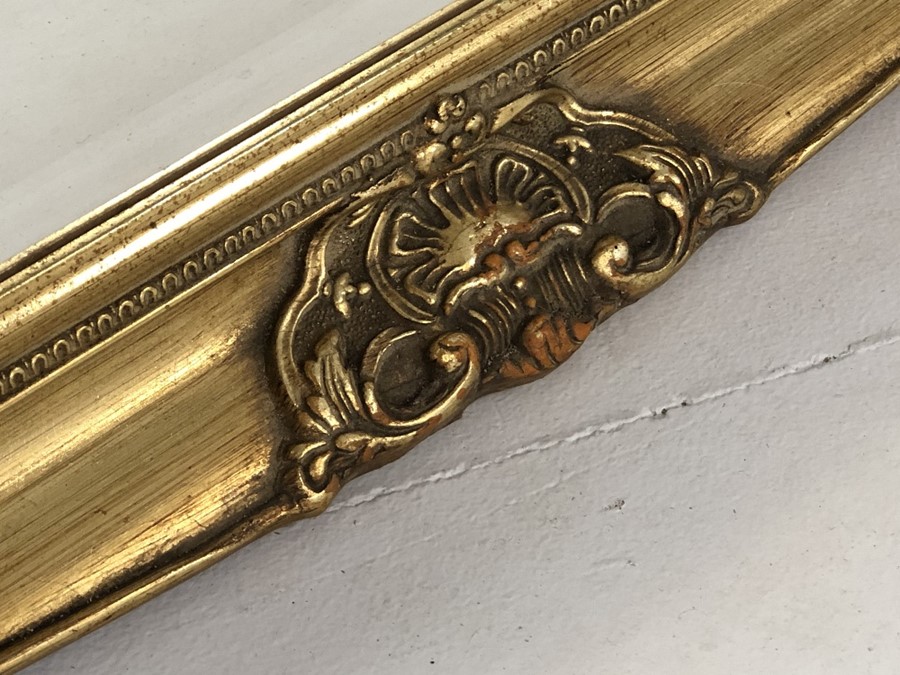Modern gilt framed bevel edged mirror, approx 104cm x 73cm