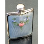 Silver and enamel perfume flask c1940, marked Sterling to base (possibly by Gorham) of square form
