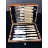 Boxed set of six place Bone handled Fish Knives and forks