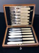 Boxed set of six place Bone handled Fish Knives and forks