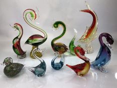 Collection of Murano-style glass over two shelves