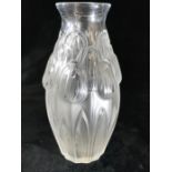 Lalique tulip vase, signed to base, approx 18cm