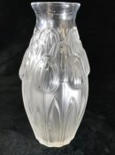 Lalique tulip vase, signed to base, approx 18cm