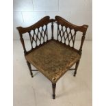 Edwardian inlaid corner chair with upholstered seat