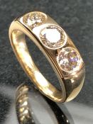 Gents 18ct yellow gold three stone diamond ring of approx 1.82cts
