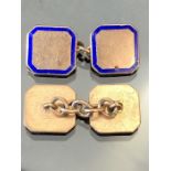 Pair of 9ct Gold hallmarked cufflinks with Blue enamel inlay (approx 9.4g)
