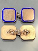 Pair of 9ct Gold hallmarked cufflinks with Blue enamel inlay (approx 9.4g)