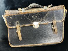 Military Interest: Leather satchel with hand written inscription to inner flap reads "HOME OFFICE