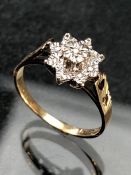 9ct yellow gold diamond cluster ring of flower form