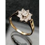 9ct yellow gold diamond cluster ring of flower form
