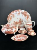 Extensive Royal Crown Derby Red Aves pattern part dinner, tea and coffee service with printed red