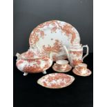 Extensive Royal Crown Derby Red Aves pattern part dinner, tea and coffee service with printed red