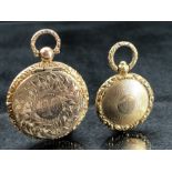 Two Lockets: (One) Gilt Metal approx: 25.9mm diameter with a hinged section containing Human Hair,
