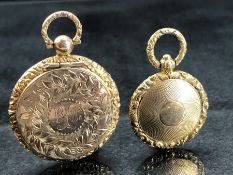 Two Lockets: (One) Gilt Metal approx: 25.9mm diameter with a hinged section containing Human Hair,